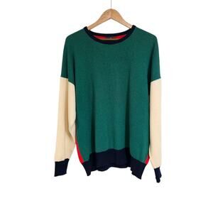 Vtg Roger Stevens Scotland Green Red Cream Colorblock Lambswool Sweater Size 44